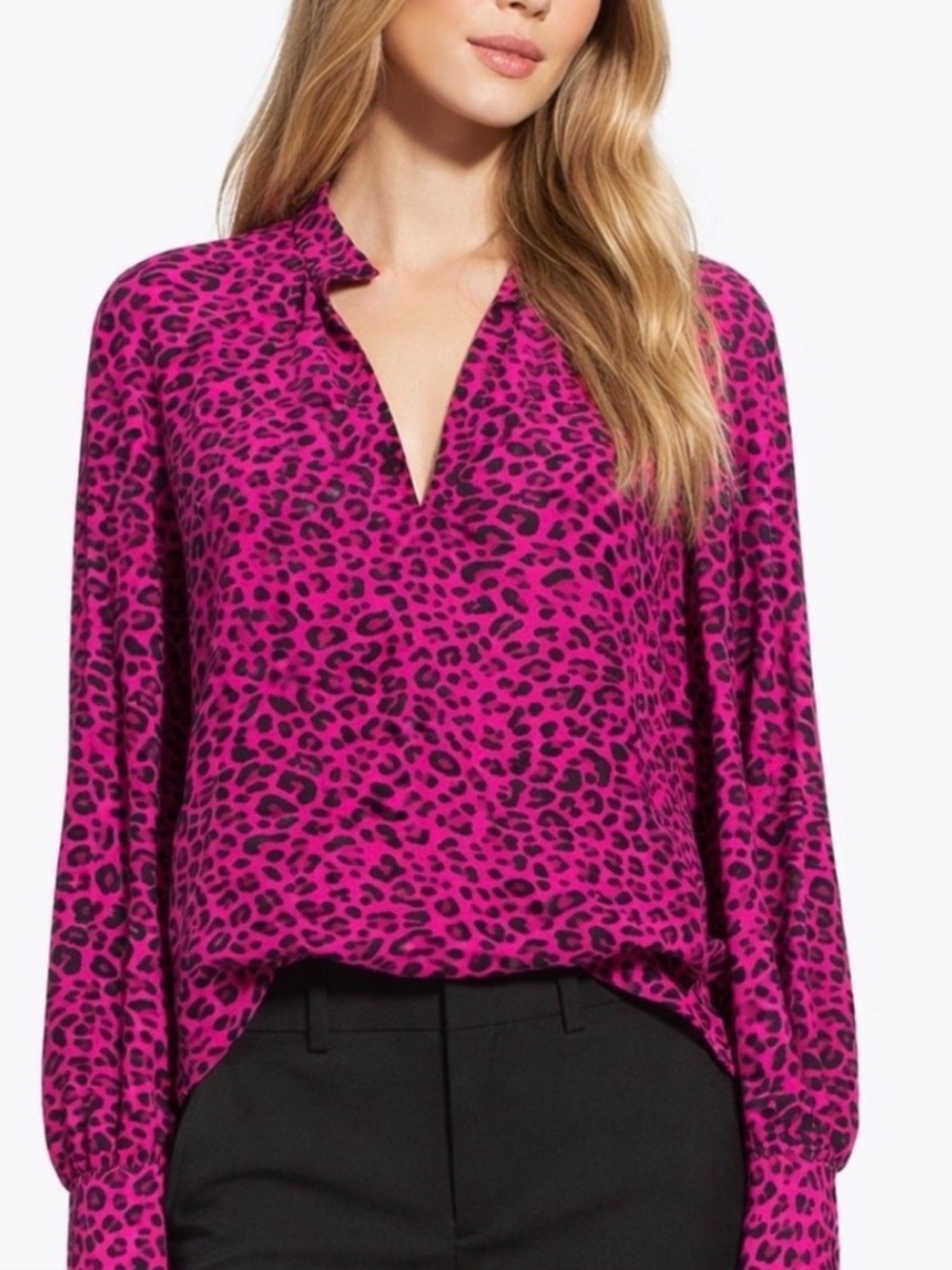 Zadig & Voltaire Fuchsia and Black Leopard-Print Long-Sleeve Blouse